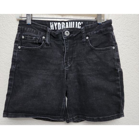 Hydraulic Black Lola Mid Rise Curvy Denim Shorts 7 Juniors Lightweight Stretch - Picture 1 of 3